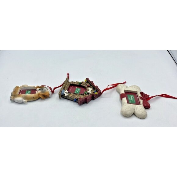 Dog Pet Mini Photo Frame Christmas Ornaments Set of 3 Dog House Bone Puppy - Picture 5 of 16